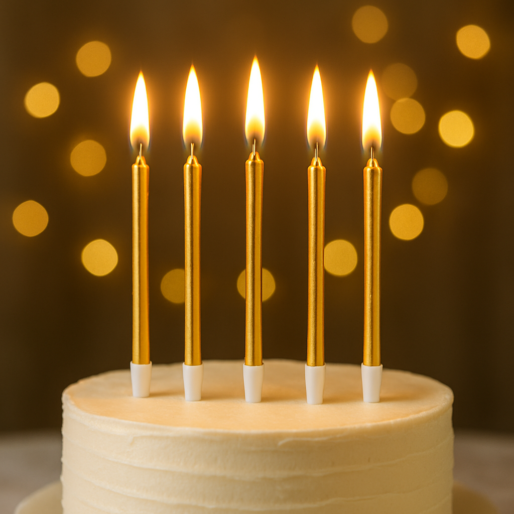 Gold Birthday Candles - 24 Pack | Metallic Long Thin Candles for Cakes & Cupcakes | Elegant Cake Decoration for Adults, Kids, Men & Women | by Tugba Aydan Home Design