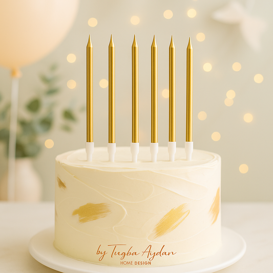 Gold Birthday Candles - 24 Pack | Metallic Long Thin Candles for Cakes & Cupcakes | Elegant Cake Decoration for Adults, Kids, Men & Women | by Tugba Aydan Home Design