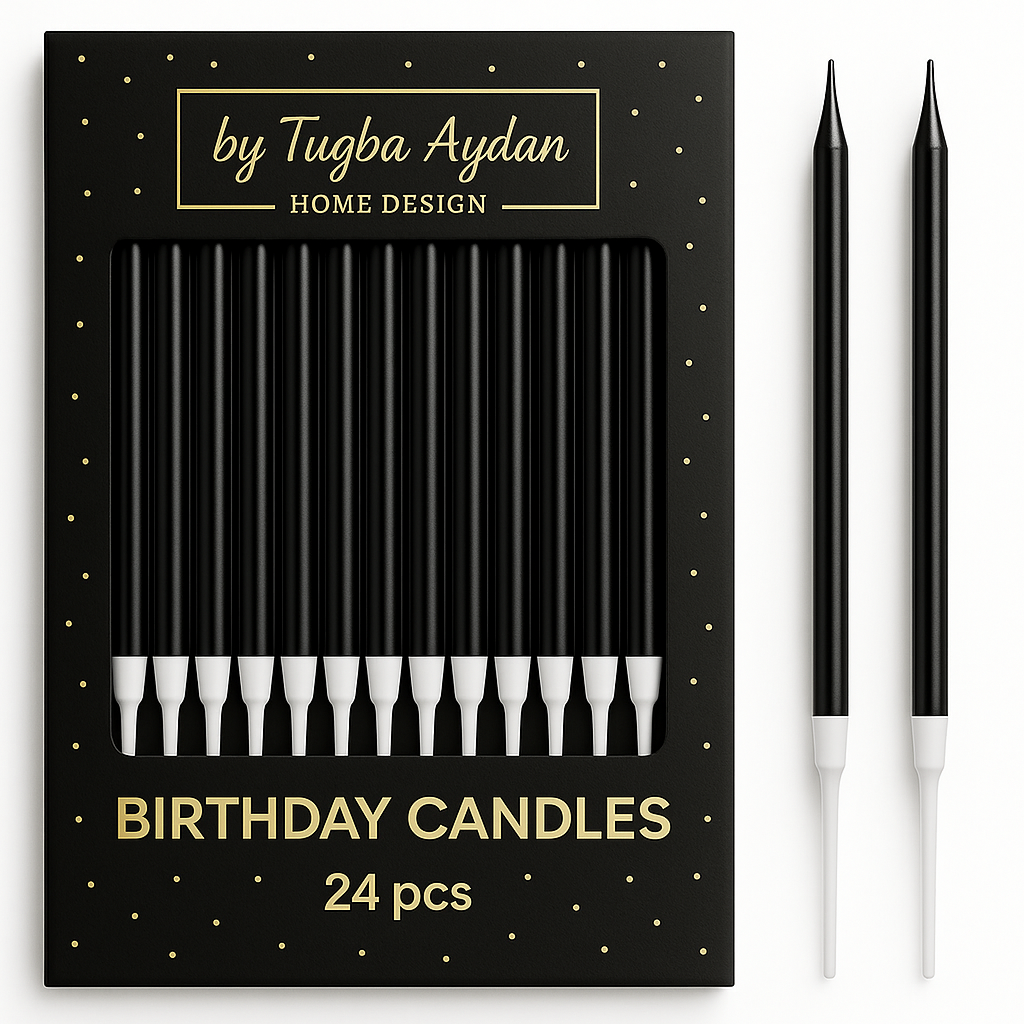 Birthday Candles-24 Count Long Thin Black Birthday Candles for Cake, Metallic Cake Candle for Birthday, Party Candles