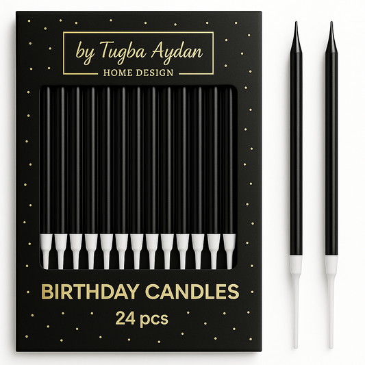 Birthday Candles-24 Count Long Thin Black Birthday Candles for Cake, Metallic Cake Candle for Birthday, Party Candles