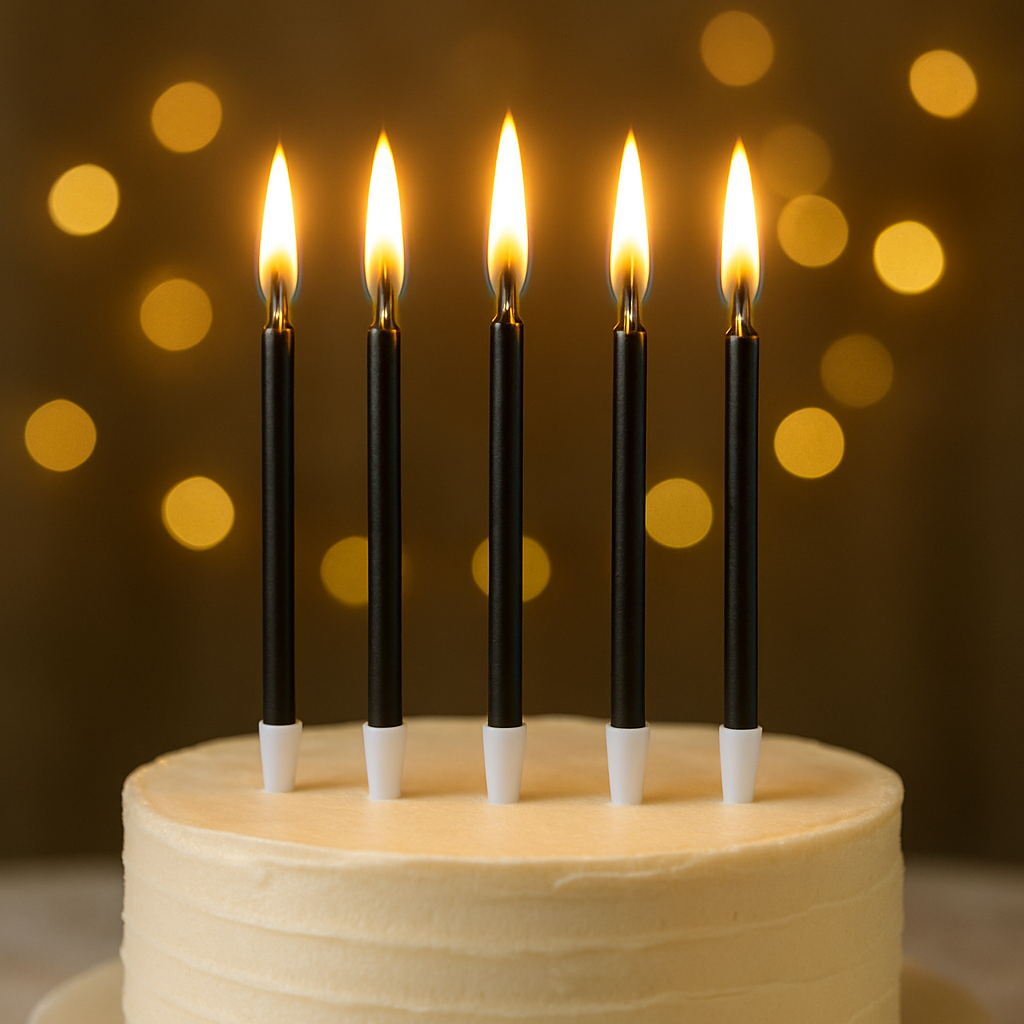 Birthday Candles-24 Count Long Thin Black Birthday Candles for Cake, Metallic Cake Candle for Birthday, Party Candles