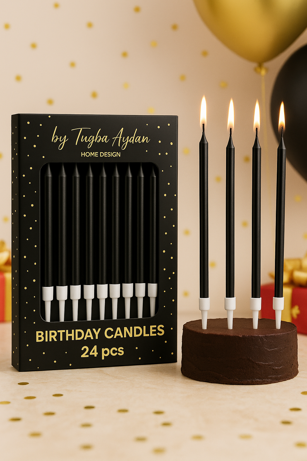 Birthday Candles-24 Count Long Thin Black Birthday Candles for Cake, Metallic Cake Candle for Birthday, Party Candles