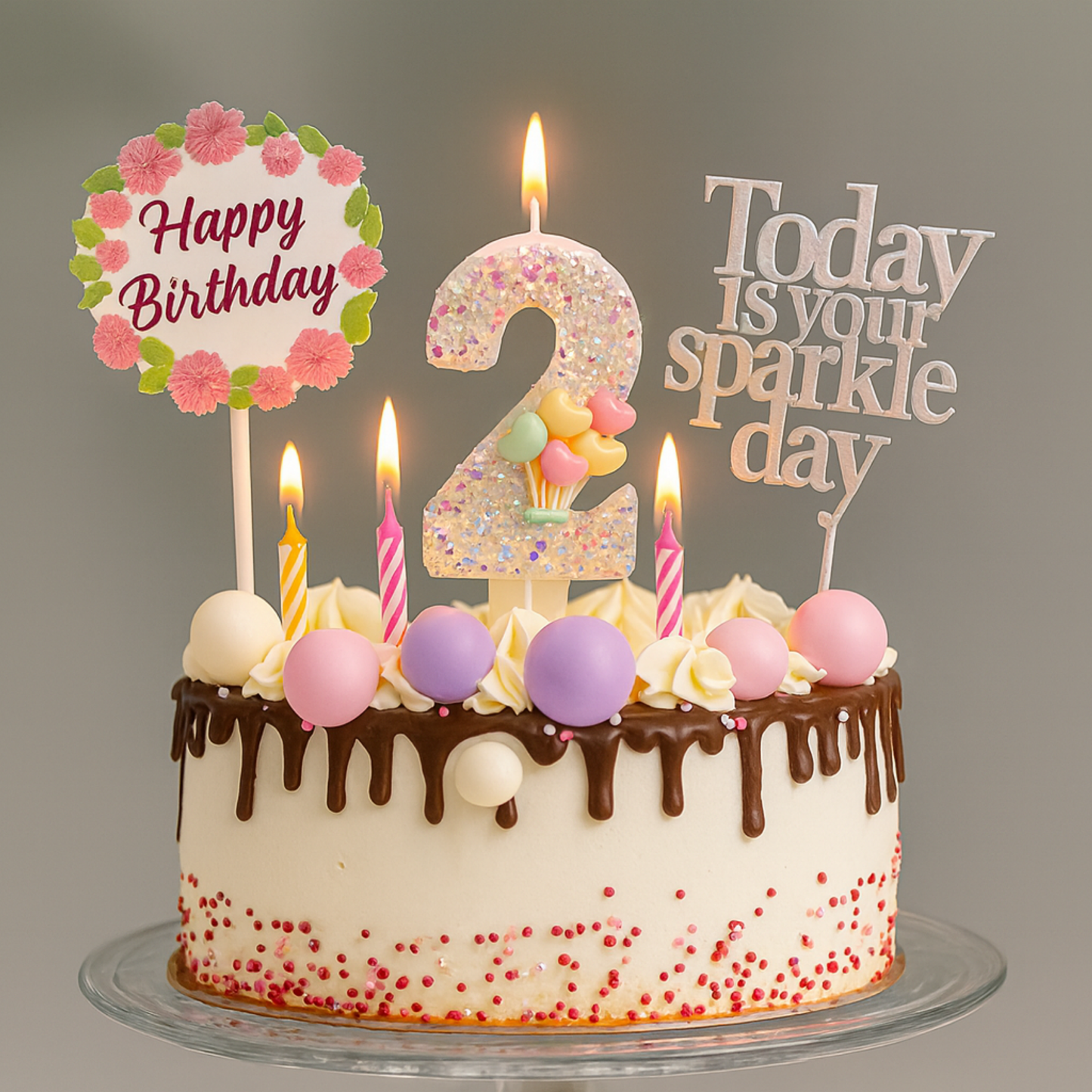 Birthday Candles Set for Cake β Number 2 Candle with 24 Piece Decoration Kit, Spiral Candles & Cake Toppers β Kids Birthday Party Supplies