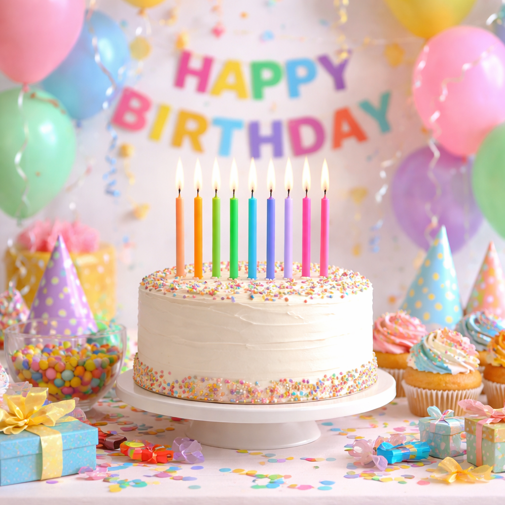by Tugba Aydan - Rainbow Birthday Candles - 24 Count Long Thin Rainbow Birthday Candles for Cake, Metallic Cake Candle for Birthday, Party Candles