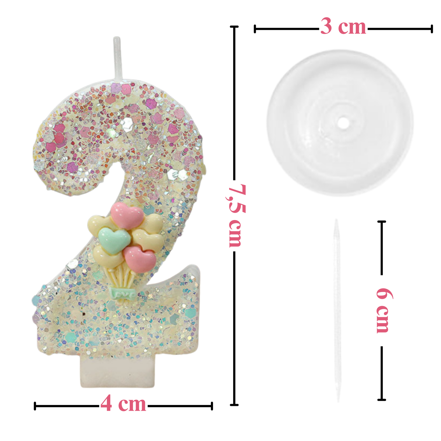Birthday Candles Set for Cake – Number 2 Candle with 24 Piece Decoration Kit, Spiral Candles & Cake Toppers – Kids Birthday Party Supplies