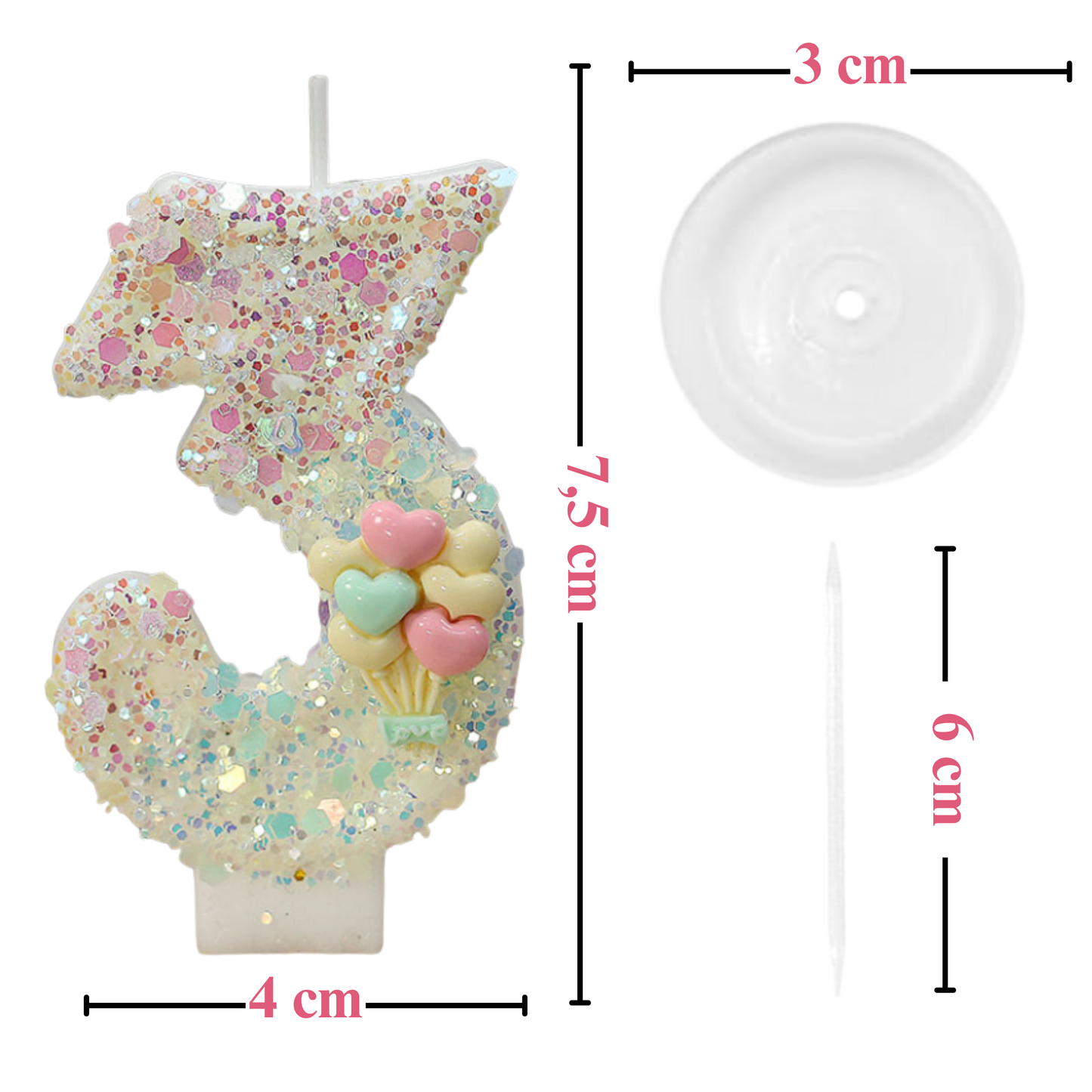 Birthday Candles Set for Cake – Number 3 Candle with 24 Piece Decoration Kit, Spiral Candles & Cake Toppers – Kids Birthday Party Supplies