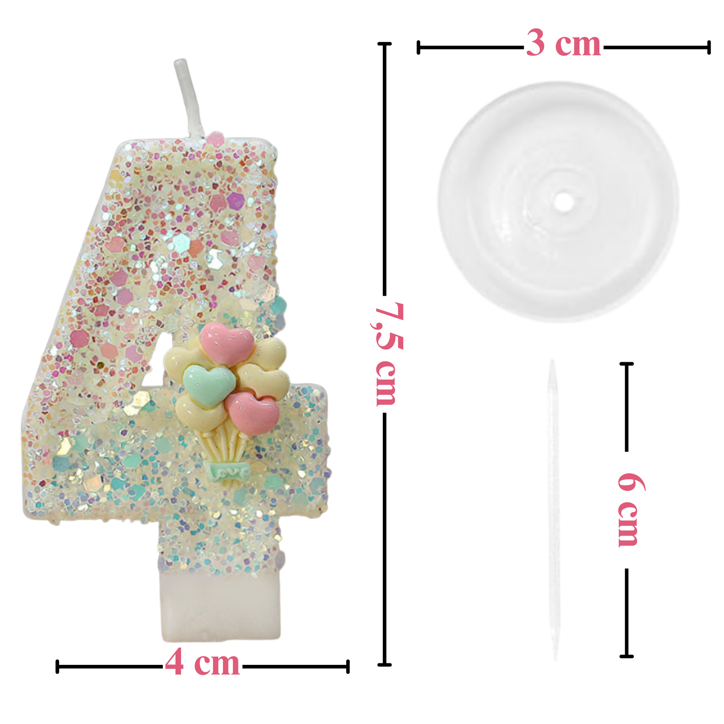 Birthday Candles Set for Cake – Number 4 Candle with 24 Piece Decoration Kit, Spiral Candles & Cake Toppers – Kids Birthday Party Supplies