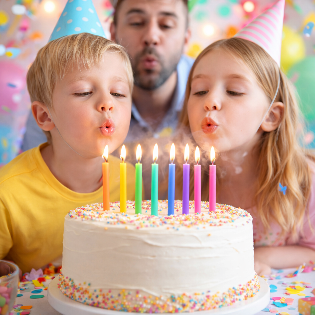 by Tugba Aydan - Rainbow Birthday Candles - 24 Count Long Thin Rainbow Birthday Candles for Cake, Metallic Cake Candle for Birthday, Party Candles