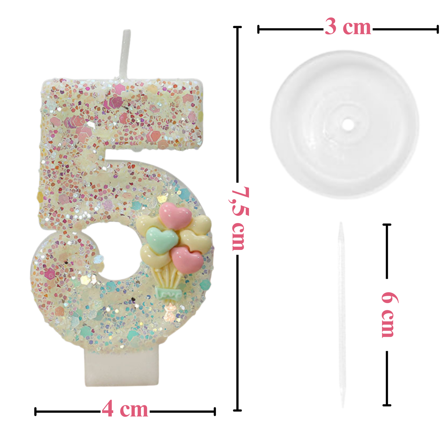 Birthday Candles Set for Cake – Number 5 Candle with 24 Piece Decoration Kit, Spiral Candles & Cake Toppers – Kids Birthday Party Supplies