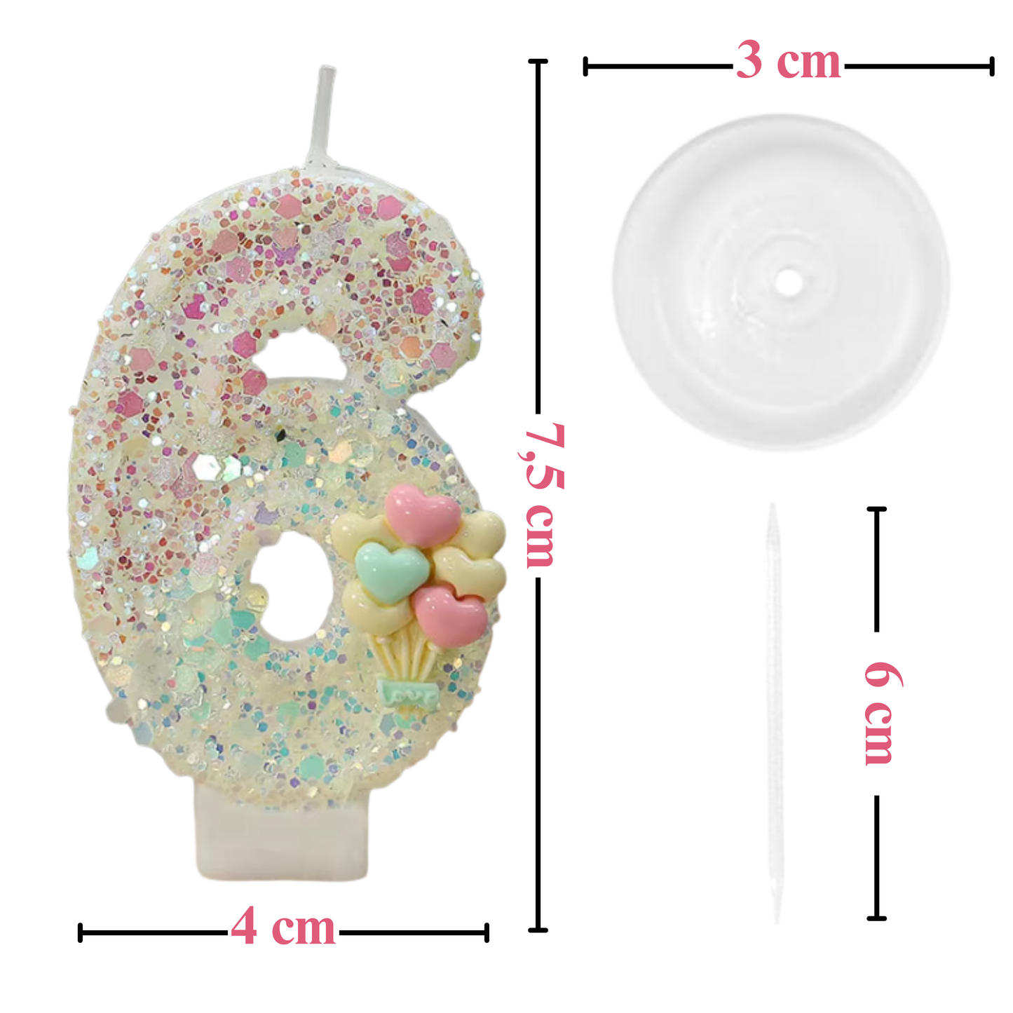 Birthday Candles Set for Cake – Number 6 Candle with 24 Piece Decoration Kit, Spiral Candles & Cake Toppers – Kids Birthday Party Supplies