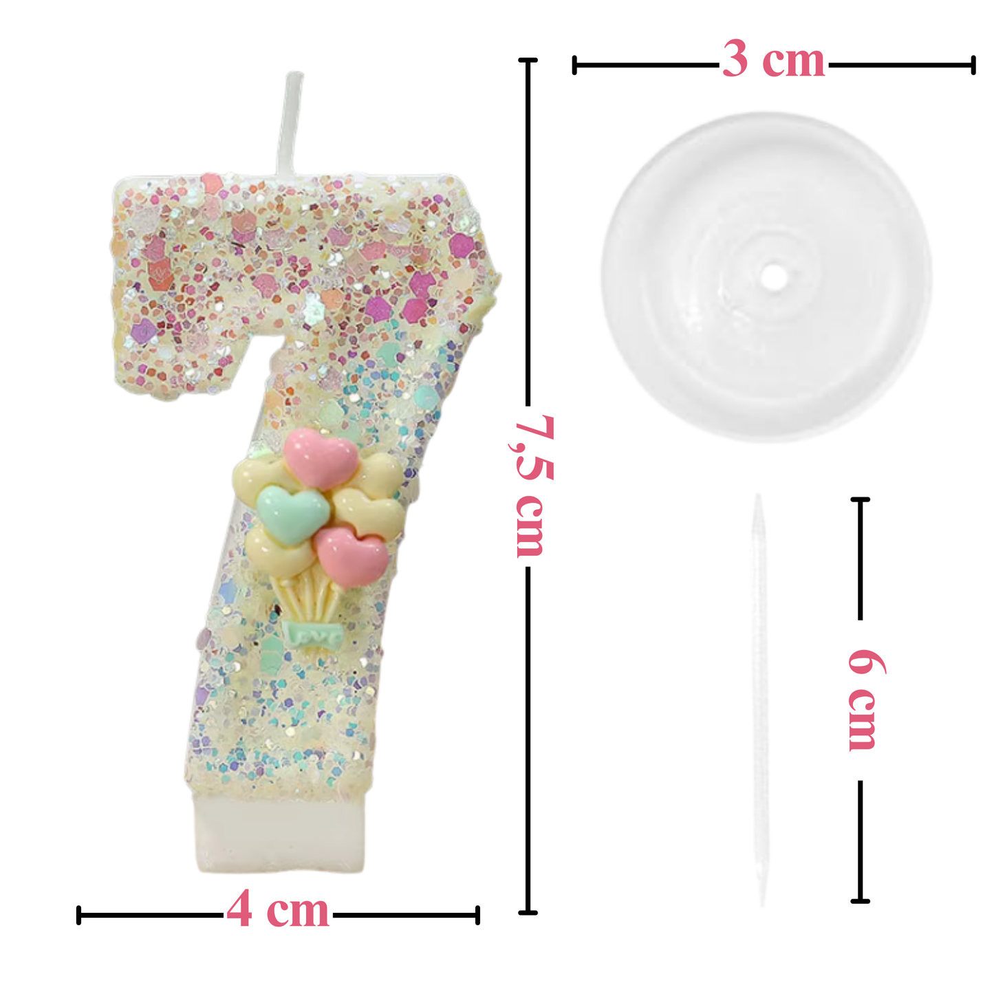 Birthday Candles Set for Cake – Number 7 Candle with 24 Piece Decoration Kit, Spiral Candles & Cake Toppers – Kids Birthday Party Supplies