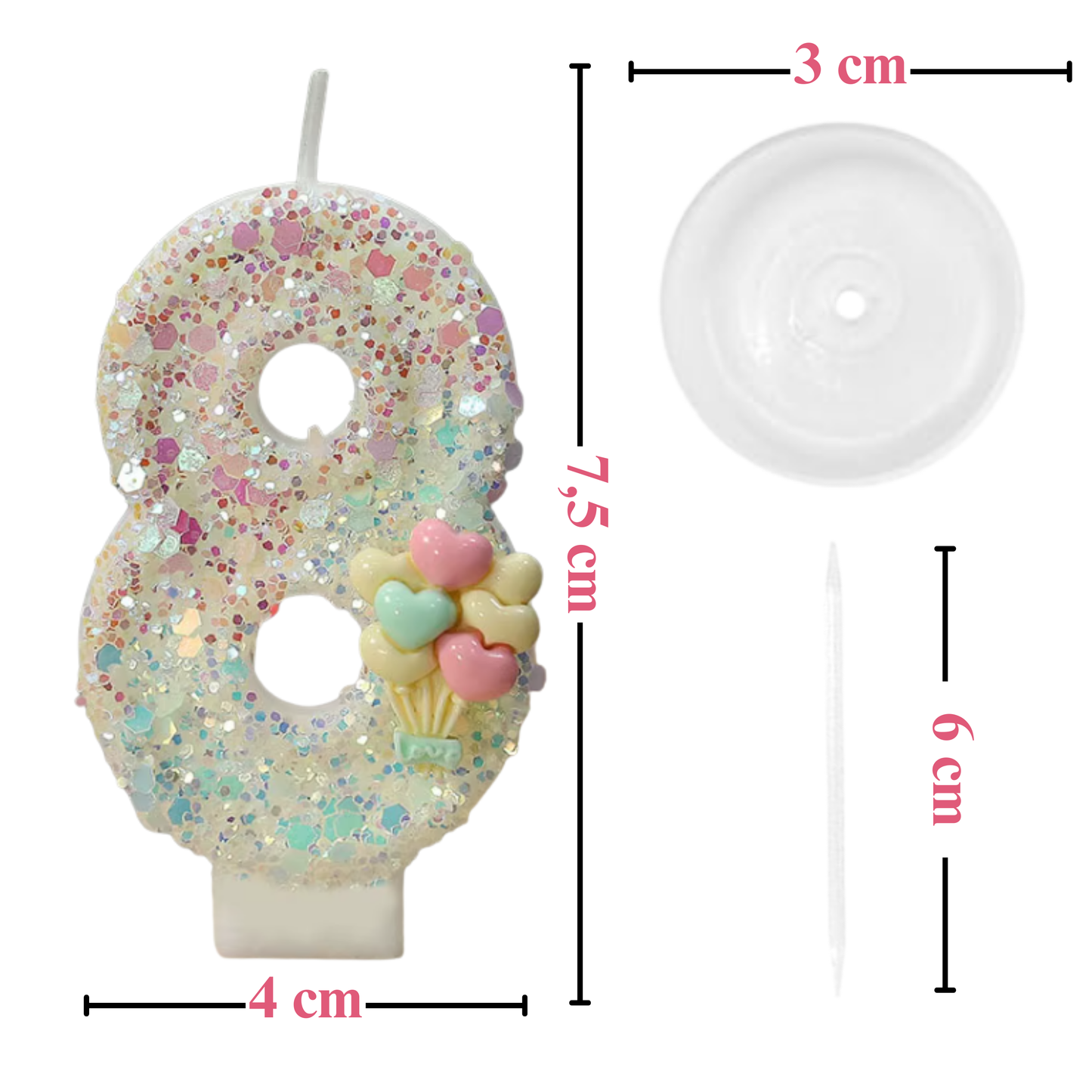 Birthday Candles Set for Cake – Number 8 Candle with 24 Piece Decoration Kit, Spiral Candles & Cake Toppers – Kids Birthday Party Supplies