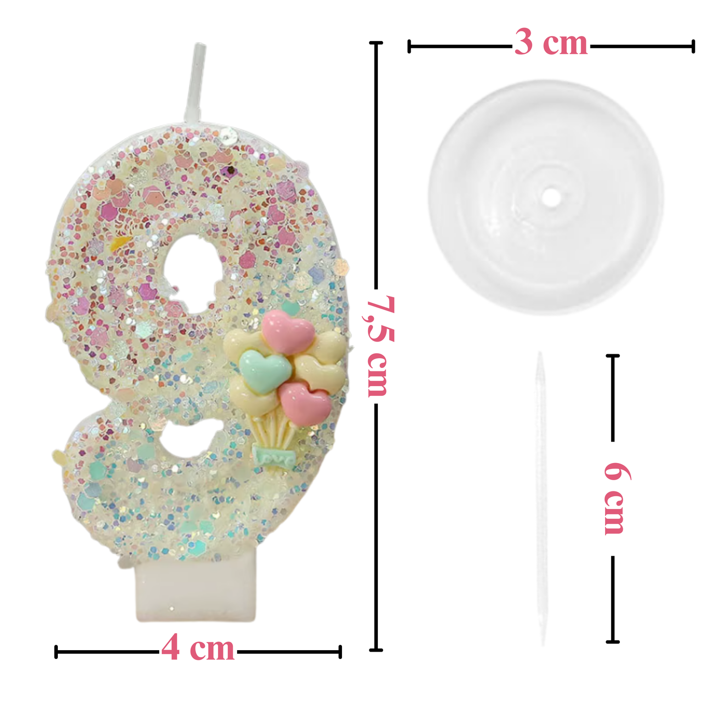 Birthday Candles Set for Cake – Number 9 Candle with 24 Piece Decoration Kit, Spiral Candles & Cake Toppers – Kids Birthday Party Supplies
