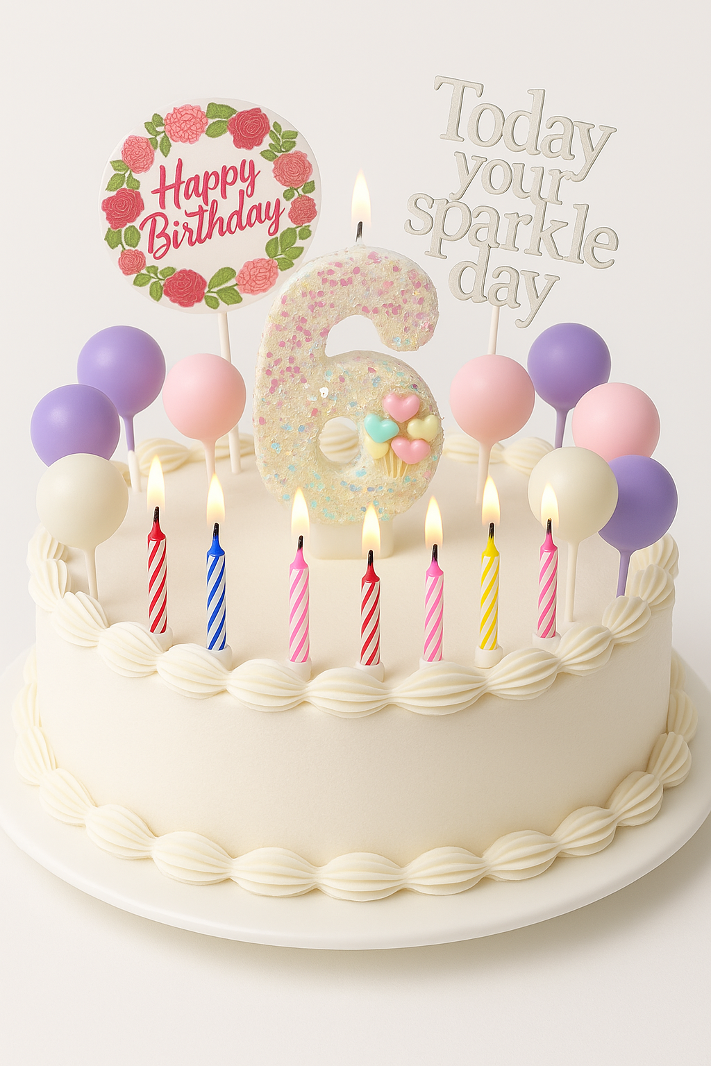 Birthday Candles Set for Cake – Number 6 Candle with 24 Piece Decoration Kit, Spiral Candles & Cake Toppers – Kids Birthday Party Supplies