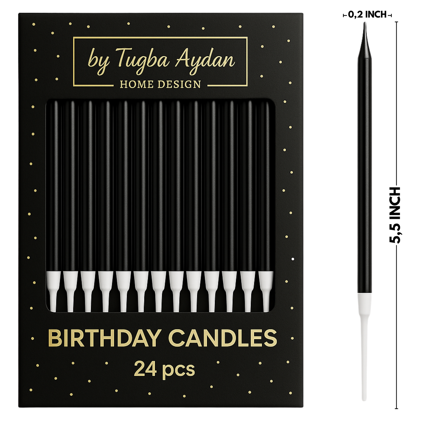 Birthday Candles-24 Count Long Thin Black Birthday Candles for Cake, Metallic Cake Candle for Birthday, Party Candles
