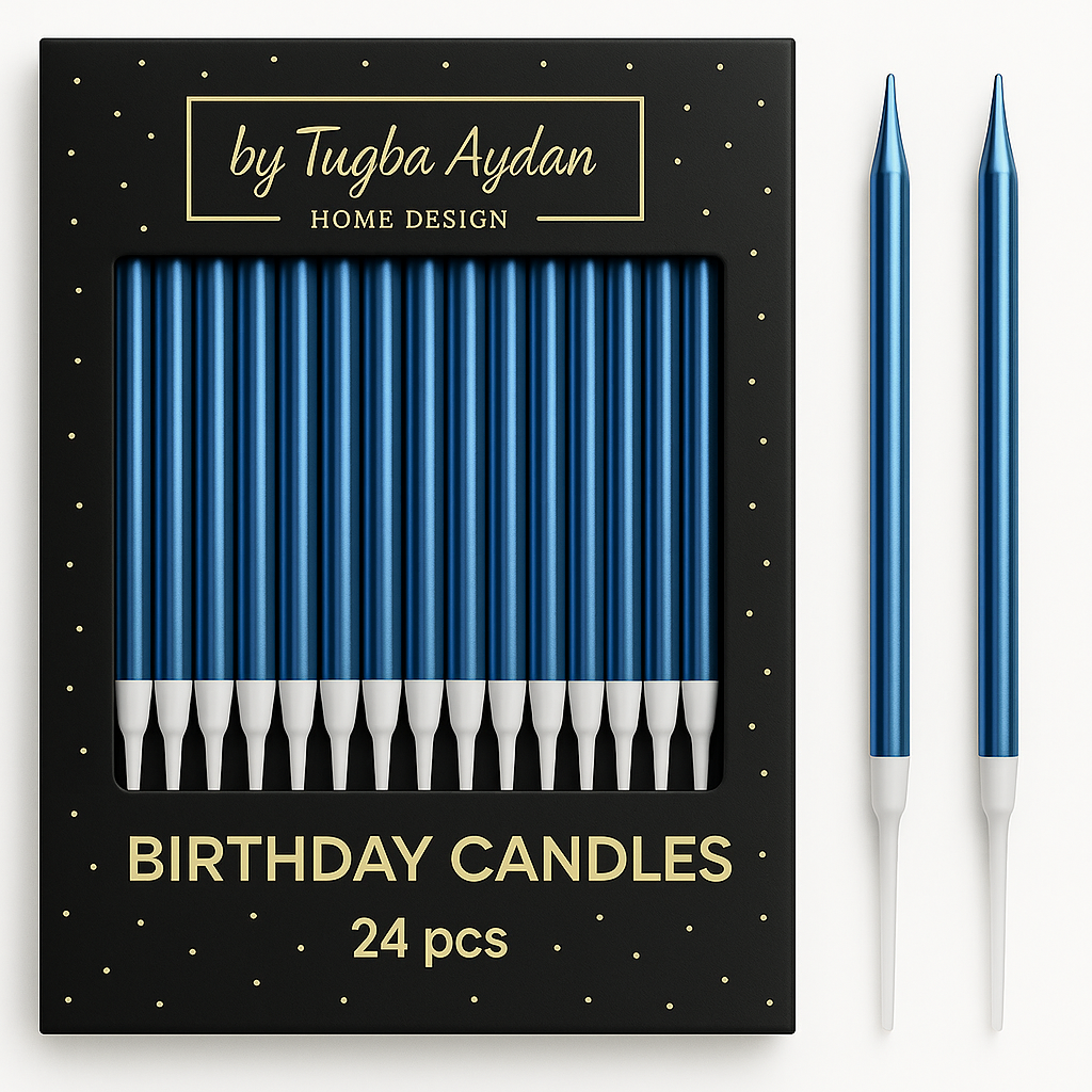 by Tugba Aydan - Blue Birthday Candles - 24 Count Long Thin Blue Birthday Candles, Metallic Cake Candle for Birthday, Party Candles
