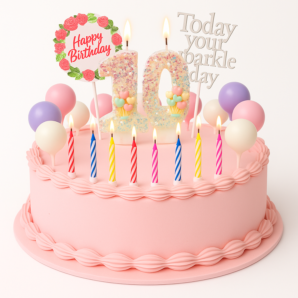 Birthday Candles Set for Cake – Number 10 Candle with 25 Piece Decoration Kit, Spiral Candles & Cake Toppers – Kids Birthday Party Supplies