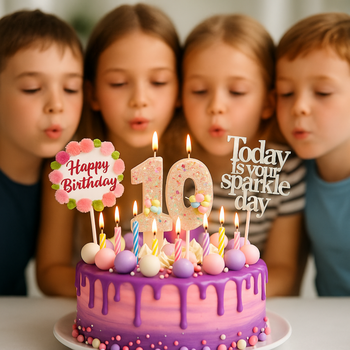 Birthday Candles Set for Cake – Number 10 Candle with 25 Piece Decoration Kit, Spiral Candles & Cake Toppers – Kids Birthday Party Supplies