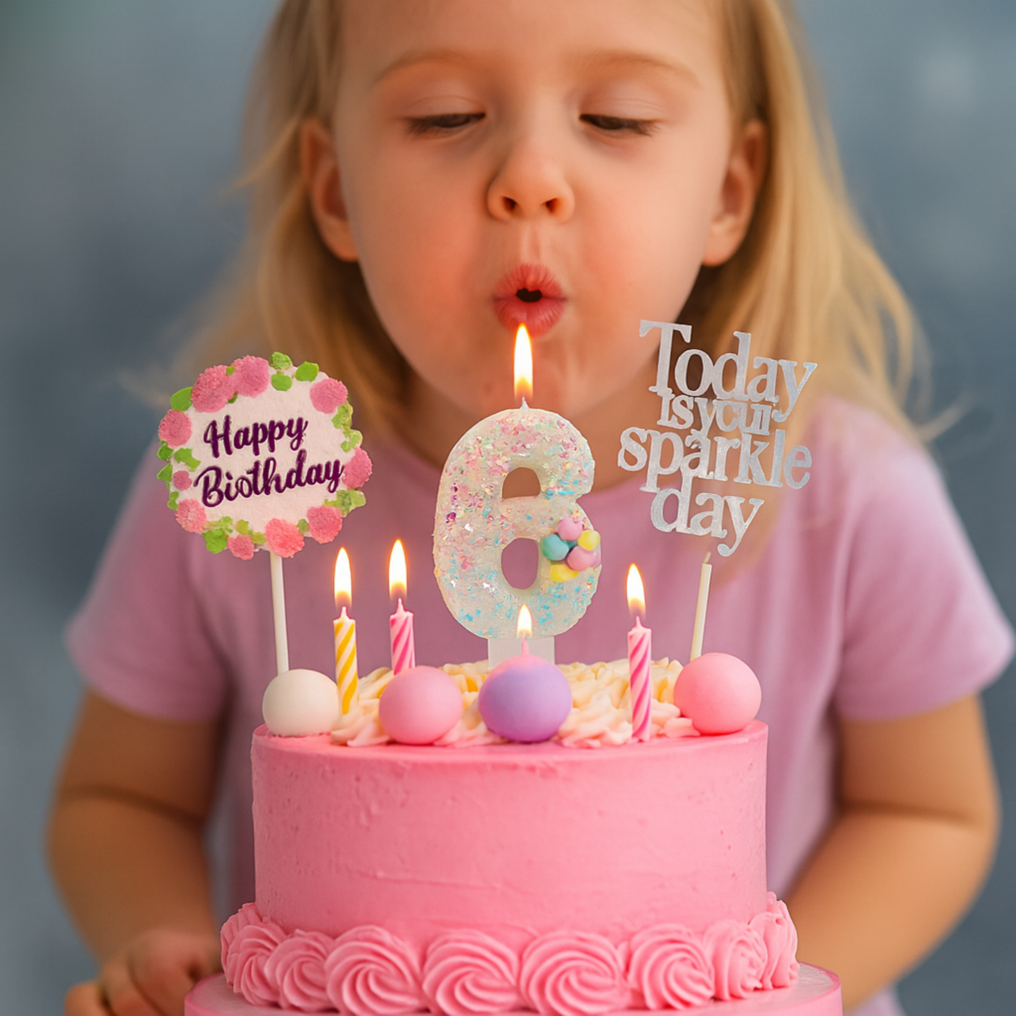 Birthday Candles Set for Cake – Number 6 Candle with 24 Piece Decoration Kit, Spiral Candles & Cake Toppers – Kids Birthday Party Supplies