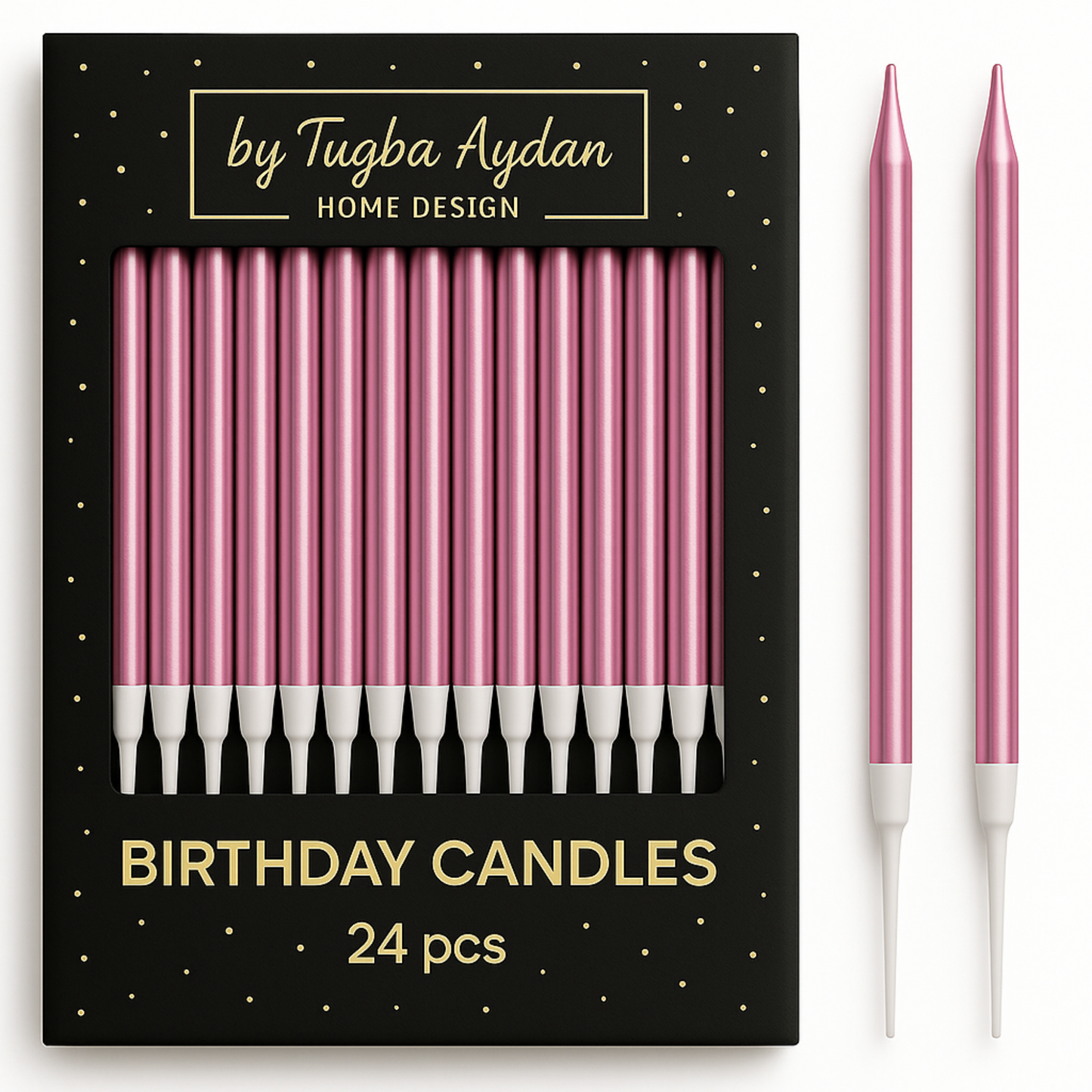 by Tugba Aydan - Pink Birthday Candles - 24 Count Long Thin Pink Birthday Candles For Cake, Metallic Cake Candle for Birthday, Party Candles