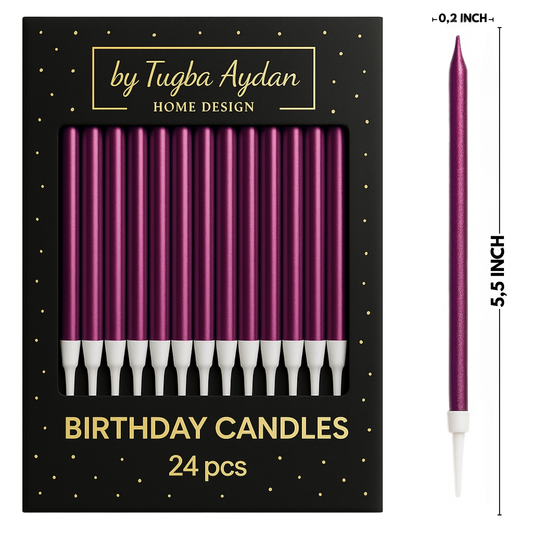 by Tugba Aydan - Purple Birthday Candles - 24 Count Long Thin Purple Birthday Candles for Cake, Metallic Cake Candle for Birthday