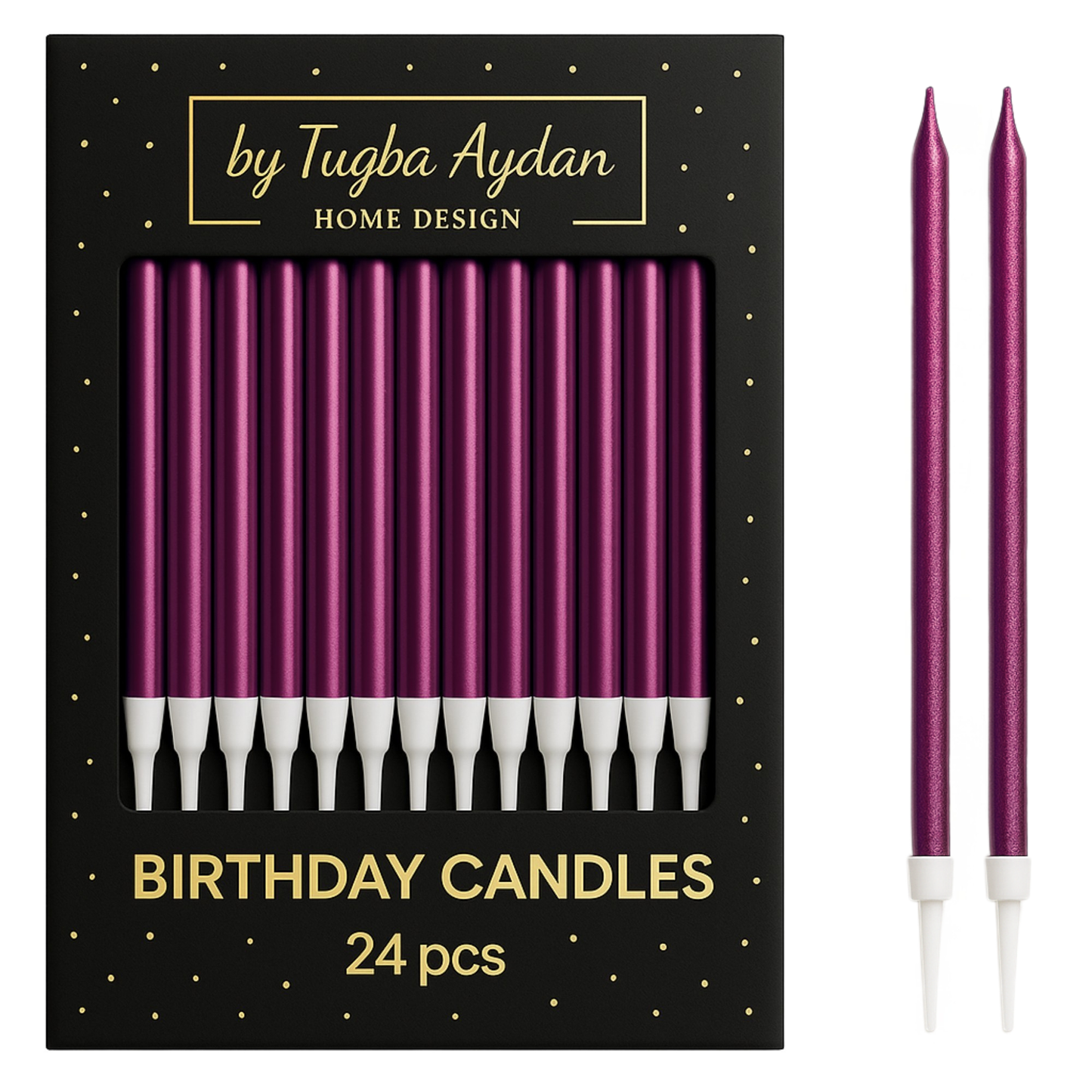 by Tugba Aydan - Purple Birthday Candles - 24 Count Long Thin Purple Birthday Candles for Cake, Metallic Cake Candle for Birthday