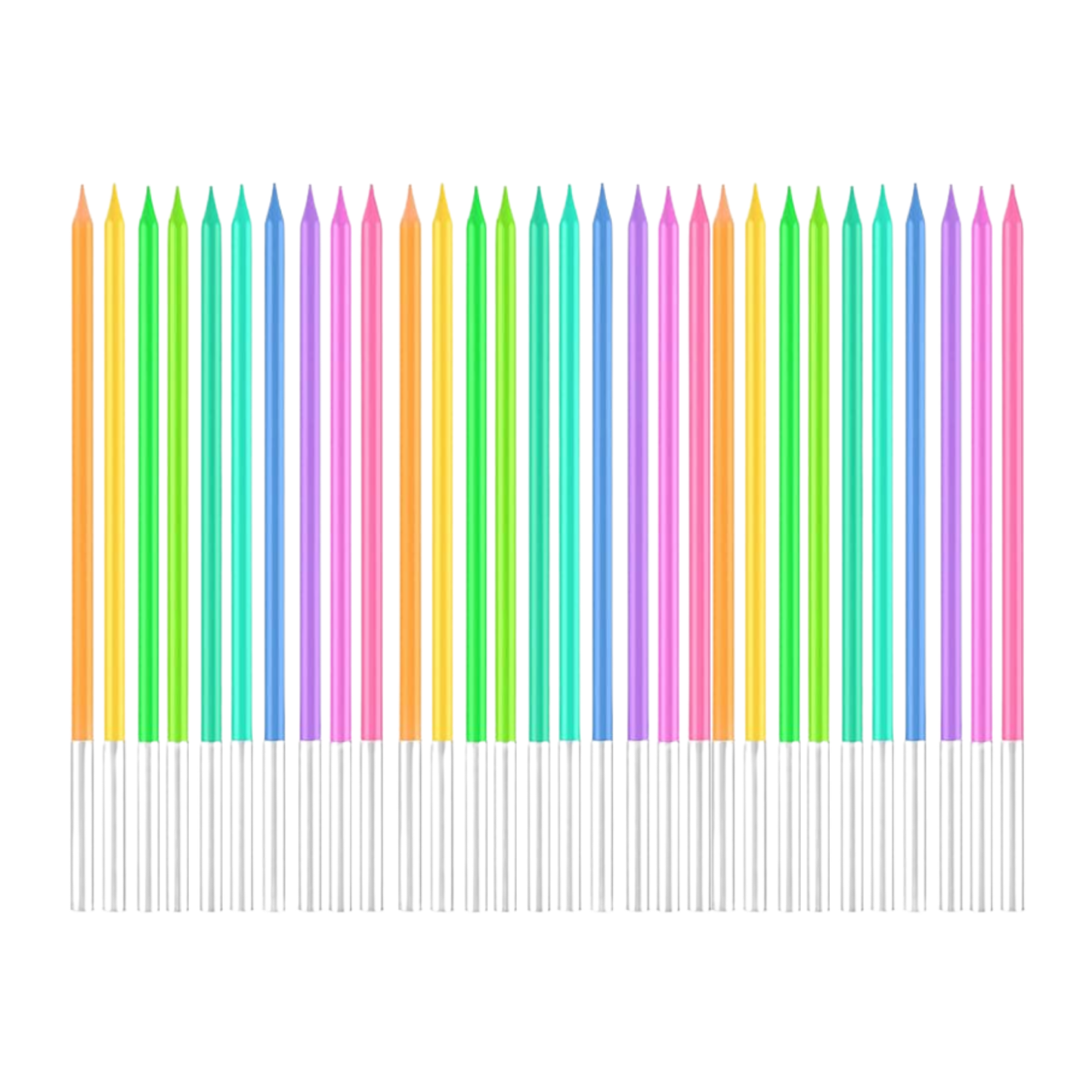 by Tugba Aydan - Rainbow Birthday Candles - 24 Count Long Thin Rainbow Birthday Candles for Cake, Metallic Cake Candle for Birthday, Party Candles
