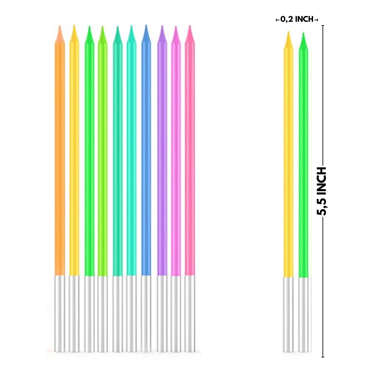 by Tugba Aydan - Rainbow Birthday Candles - 24 Count Long Thin Rainbow Birthday Candles for Cake, Metallic Cake Candle for Birthday, Party Candles