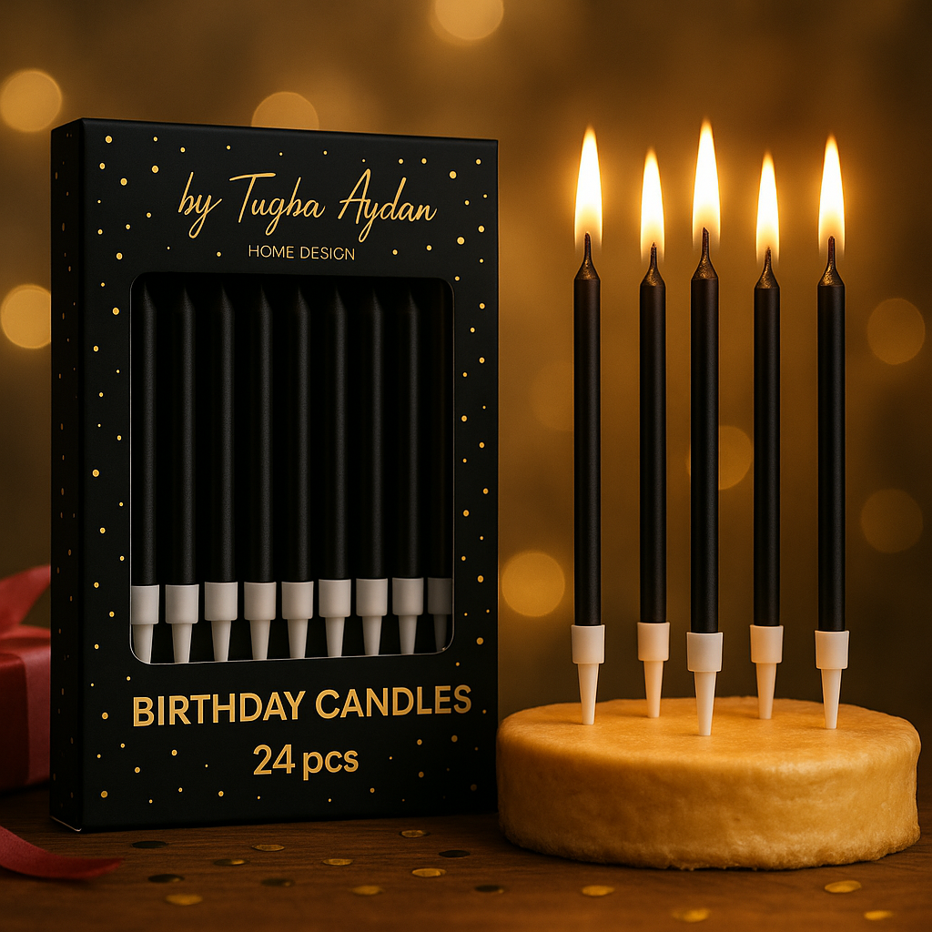Birthday Candles-24 Count Long Thin Black Birthday Candles for Cake, Metallic Cake Candle for Birthday, Party Candles
